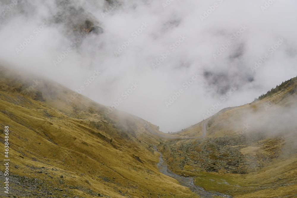 Amazing scenery in the Fagaras mountain on a famous road called Transfagarasan in Romania - late October 