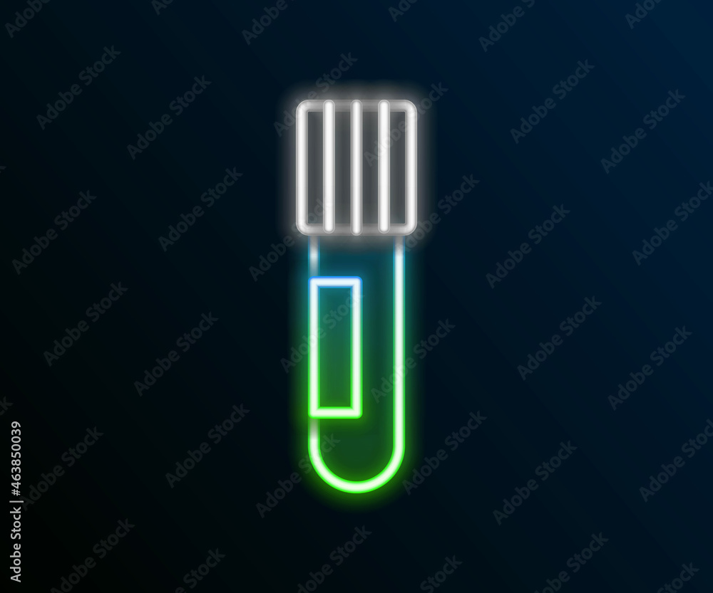 Glowing neon line Test tube and flask chemical laboratory test icon isolated on black background. Laboratory glassware sign. Colorful outline concept. Vector Glowing neon line Test tube and flask chemical laboratory test icon isolated on black background. Laboratory glassware sign. Colorful outline concept. Vector