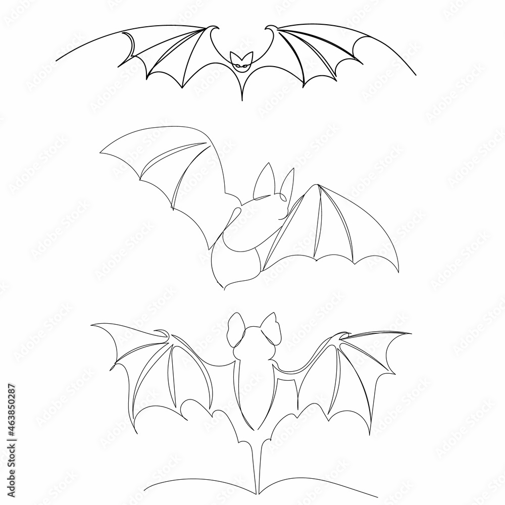 bat set one continuous line drawing, vector bat set one continuous line drawing, vector