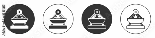Black Boat swing icon isolated on white background. Childrens entertainment playground. Attraction riding ship, swinging boat. Amusement park. Circle button. Vector