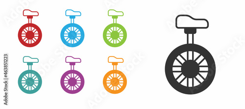 Black Unicycle or one wheel bicycle icon isolated on white background. Monowheel bicycle. Set icons colorful. Vector