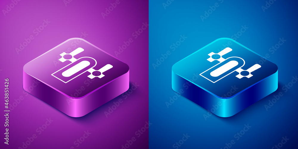 Isometric Beer tap icon isolated on blue and purple background. Square button. Vector Isometric Beer tap icon isolated on blue and purple background. Square button. Vector