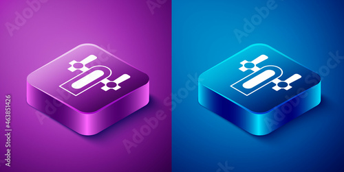 Isometric Beer tap icon isolated on blue and purple background. Square button. Vector