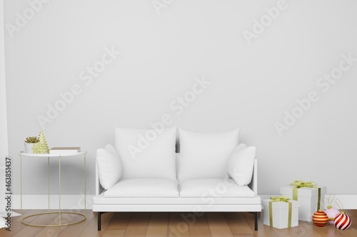 3d rendering illustration empty wall mockup in modern interior in christmas theme © Surakit