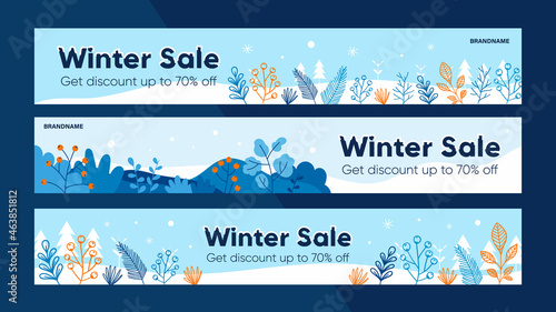 Flat design winter sale promo banner set. Editable banner for social media post, website and internet ads