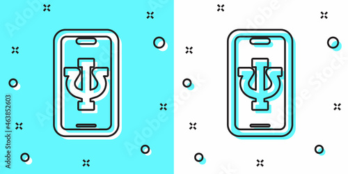 Black line Online psychological counseling distance icon isolated on green and white background. Psychotherapy, psychological help, psychiatrist online consulting. Random dynamic shapes. Vector