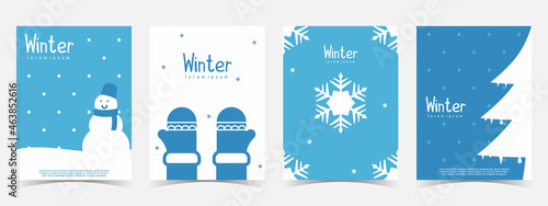 Winter snow blue white set of 4 simple Background Vector Illustration Flat Style. Suitable for poster, cover, brochure, banner, or flyer