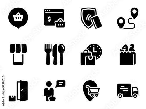 Set of black vector icons, isolated against white background. Flat illustration on a theme courier delivery