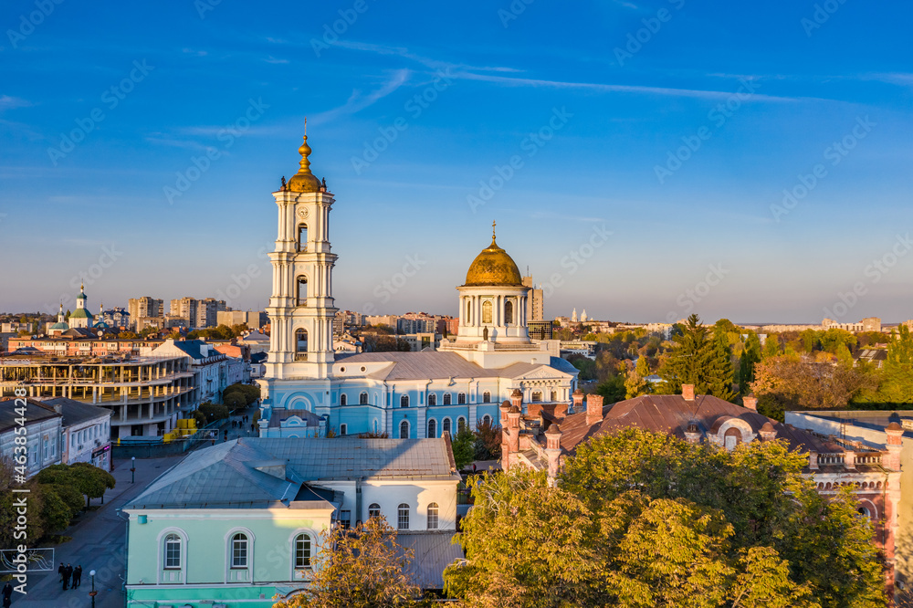 Aerial view to Saviour-Transfiguration cathedral in Sumy