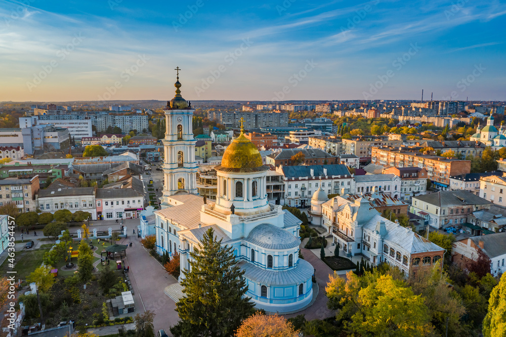 Aerial view to Saviour-Transfiguration cathedral in Sumy