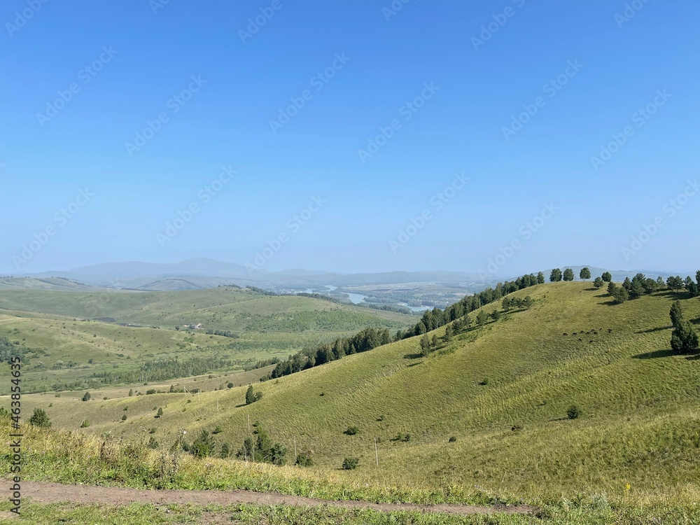 Panoramic view of the mountain plateau in Altai, Russia Panoramic view of the mountain plateau in Altai, Russia