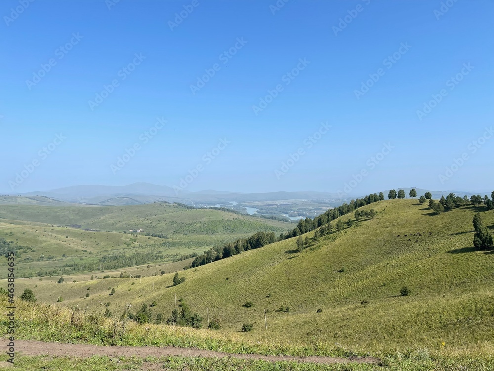 Panoramic view of the mountain plateau in Altai, Russia