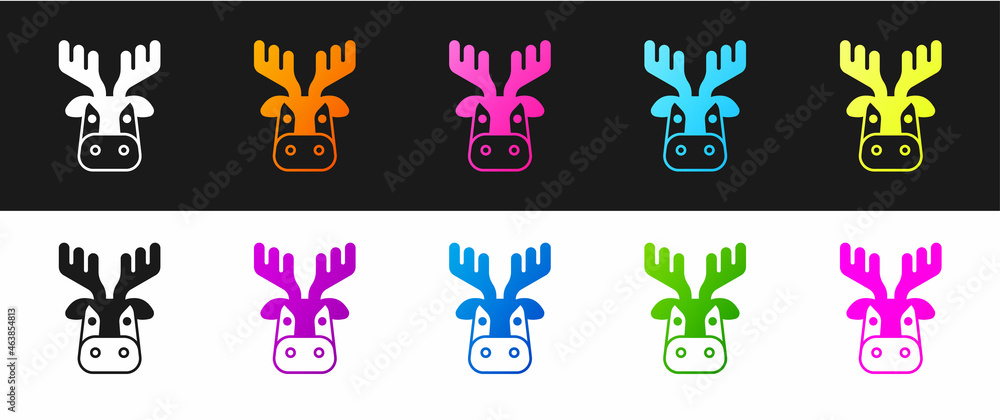 Set Deer head with antlers icon isolated on black and white background. Vector Set Deer head with antlers icon isolated on black and white background. Vector