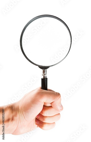 Hand Holding Magnifier with Black Handle