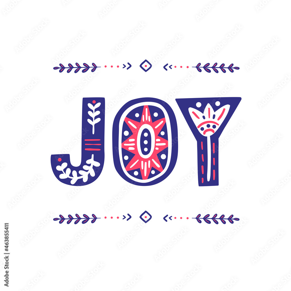 Fototapeta premium Vector Christmas greeting card. Joy - ornamental folk style lettering.