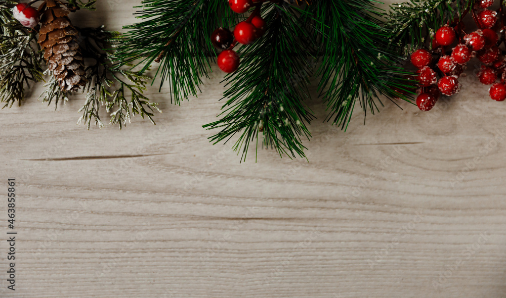 Festive Christmas and new year card on wooden background Festive Christmas and new year card on wooden background
