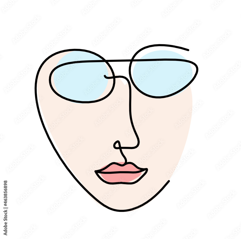 Woman silhouette color face as line drawing picture on white. Vector
