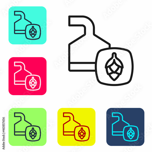 Black line Traditional brewing vessels in brewery icon isolated on white background. Beer brewing process. Distillery plant, brewery. Set icons in color square buttons. Vector