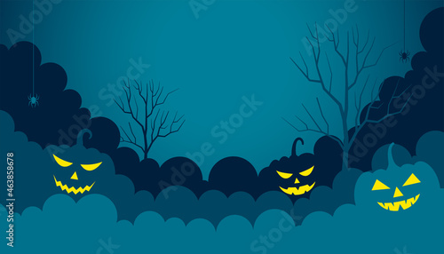 happy halloween flat paper background with glowing pumpkins