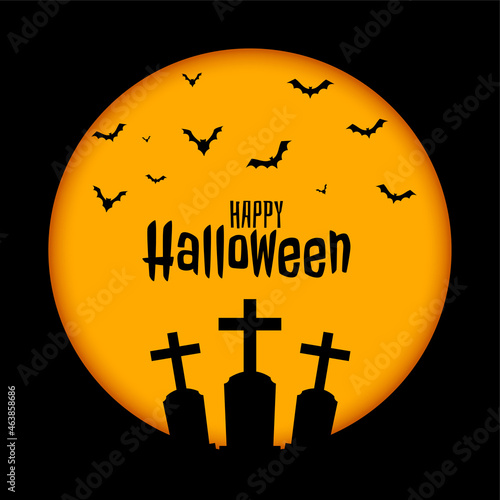 happy halloween background with grave and bats