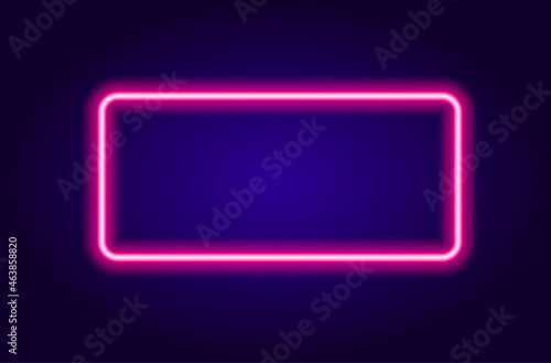 neon pink frame. Vector illustration bright rectangular frame glowing pink in the dark, with an empty space inside for text for a design template