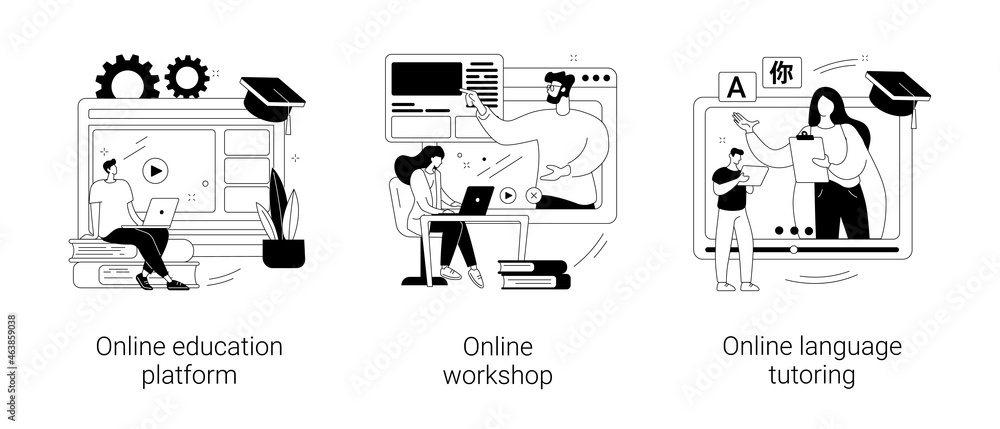 Distance web learning abstract concept vector illustrations. - obrazy, fototapety, plakaty 