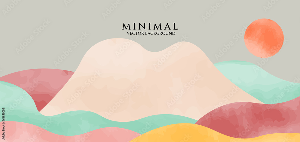 Watercolor art background vector. Mountain landscape wallpaper design for cover, invitation background, packaging design, fabric, and print. EPS10 Vector Background