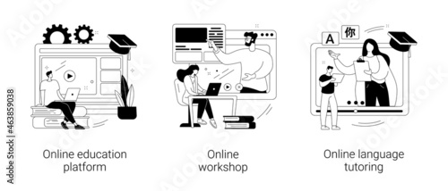 Distance web learning abstract concept vector illustrations.