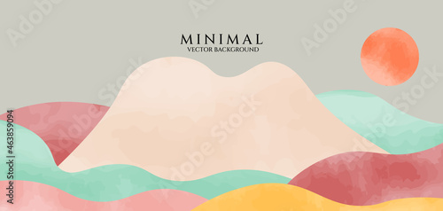 Watercolor art background vector. Mountain landscape wallpaper design for cover, invitation background, packaging design, fabric, and print. EPS10 Vector Background