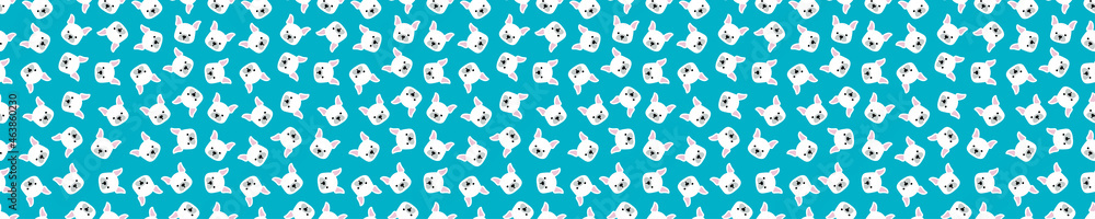 Seamless pattern with French Bulldog heads. Cute and childish design for fabric, textile, wallpaper, bedding, swaddles toys or gender-neutral apparel.