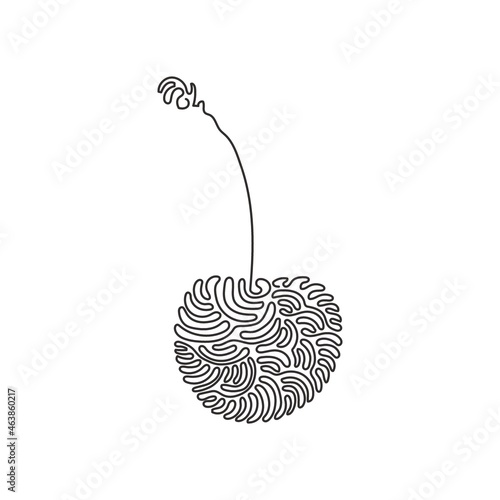 Single continuous line drawing whole healthy organic cherry for orchard logo identity. Fresh fruitage concept for fruit garden icon. Swirl curl style. One line draw graphic design vector illustration
