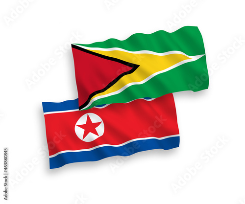 Flags of North Korea and Co-operative Republic of Guyana on a white background