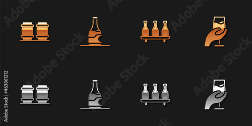 Set Wooden barrel for wine, Bottle of, and Wine tasting, degustation icon. Vector