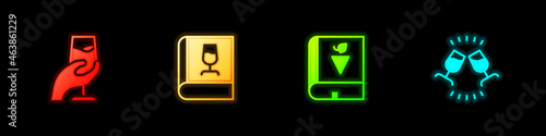Set Wine tasting, degustation, Book about wine, grapes and icon. Vector