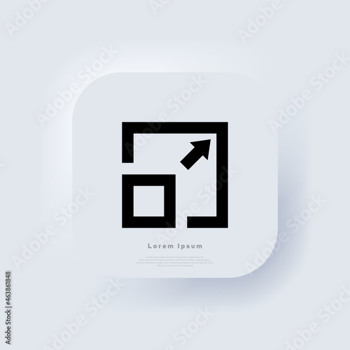 Compact size, change scale, resize picture, full screen icon. Neumorphic UI UX white user interface web button. Neumorphism. Vector illustration