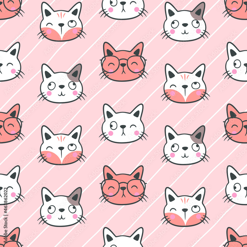 Cute cat seamless pattern background