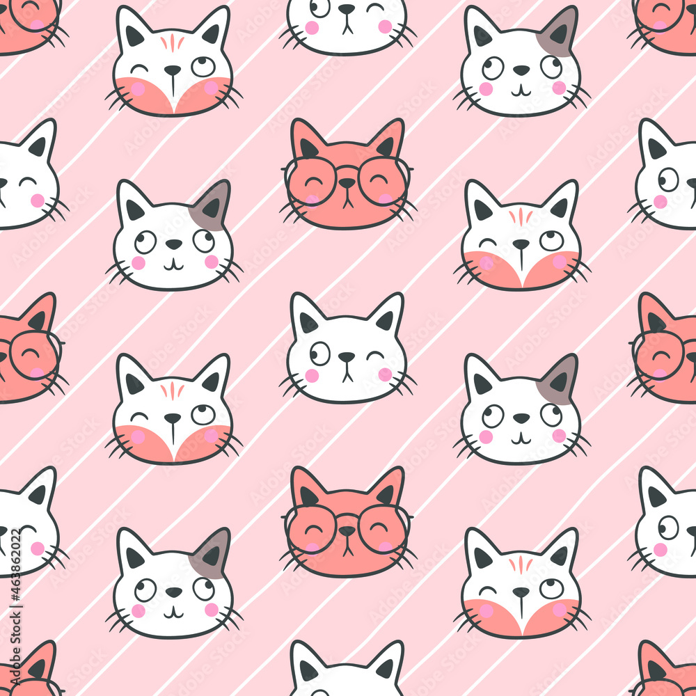 Obraz premium Cute cat seamless pattern background