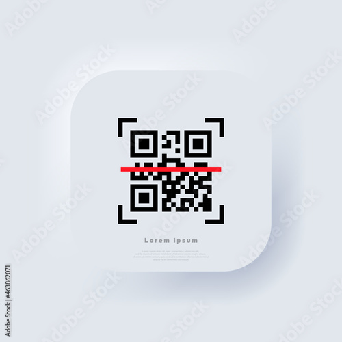 QR code scanning. Scan me. Read bar code, mobility, generating app, coding. Recognition or reading qr code in flat style. Neumorphic UI UX white user interface web button. Neumorphism. Vector EPS 10