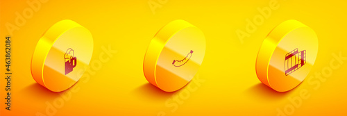 Set Isometric Wooden beer mug, Sausage and barrel icon. Vector