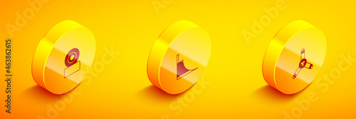 Set Isometric Skateboard wheel, park and Y-tool icon. Vector