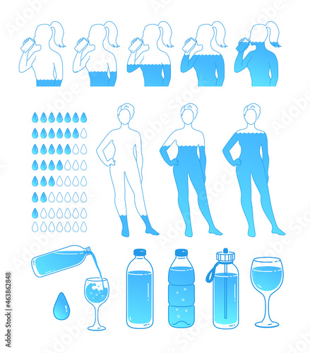 Water balance hydration concept illustrations