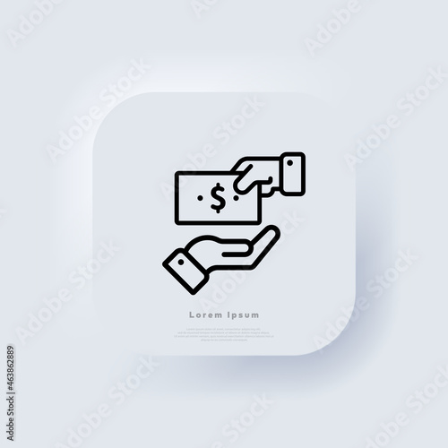 Money in hand icon. Buiness concept. Money sign. Neumorphic UI UX white user interface web button. Neumorphism. Vector EPS 10