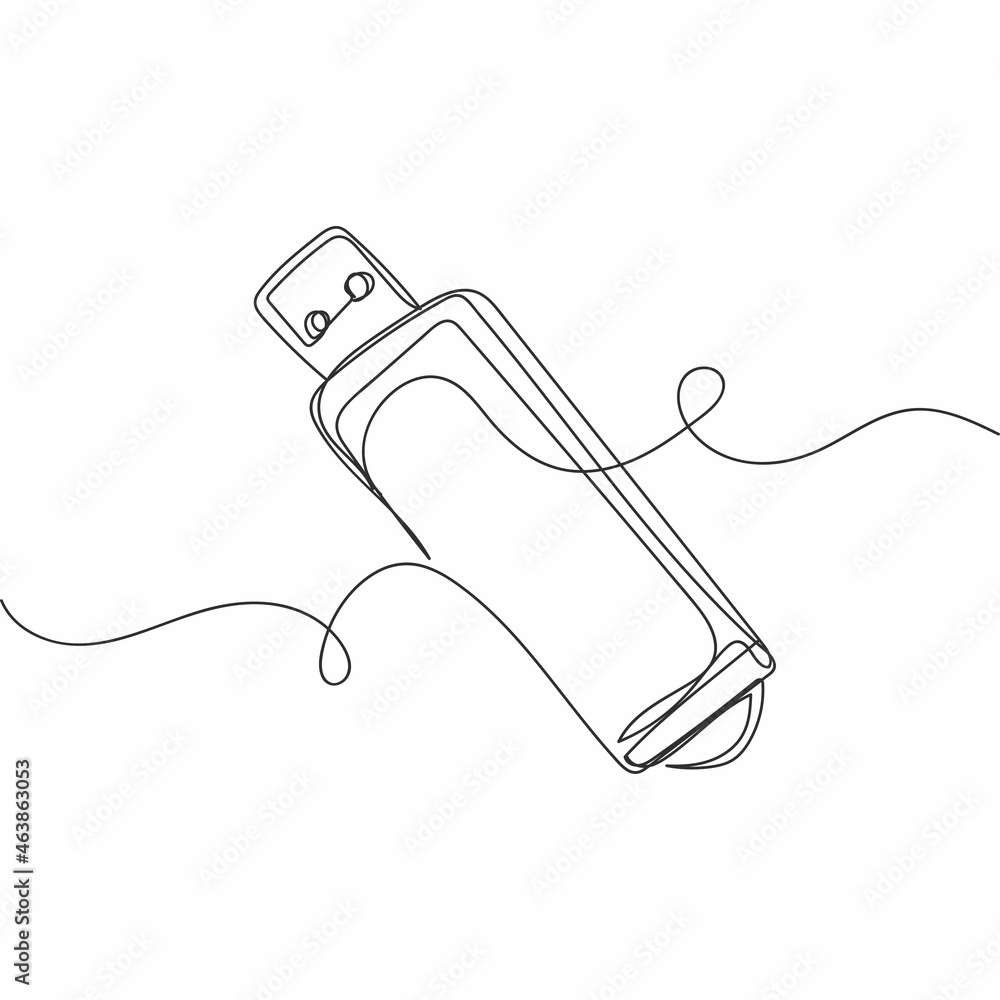 Vector continuous one single line drawing of side view of usb memory