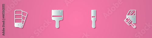 Set paper cut Color palette guide, Paint brush, and Car painting icon. Paper art style. Vector