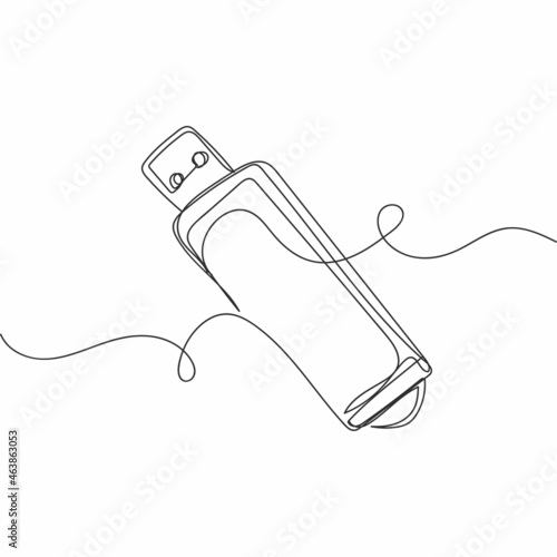 Vector continuous one single line drawing of side view of usb memory stick in silhouette on a white background. Linear stylized.