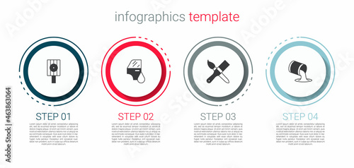 Set Spray can nozzle cap, Car painting, Paint brush and bucket. Business infographic template. Vector