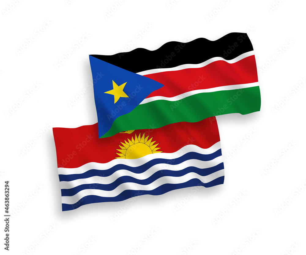 Flags of Republic of Kiribati and Republic of South Sudan on a white background Flags of Republic of Kiribati and Republic of South Sudan on a white background
