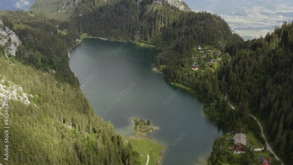 Aerial flies sideways and shows Lac de Tanay, Switzerland Aerial flies sideways and shows Lac de Tanay, Switzerland