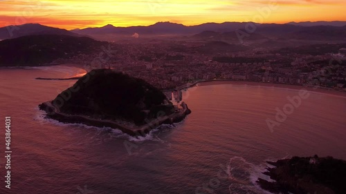 Aerial view of San Sebastian basque country region north of Spain during sunrise