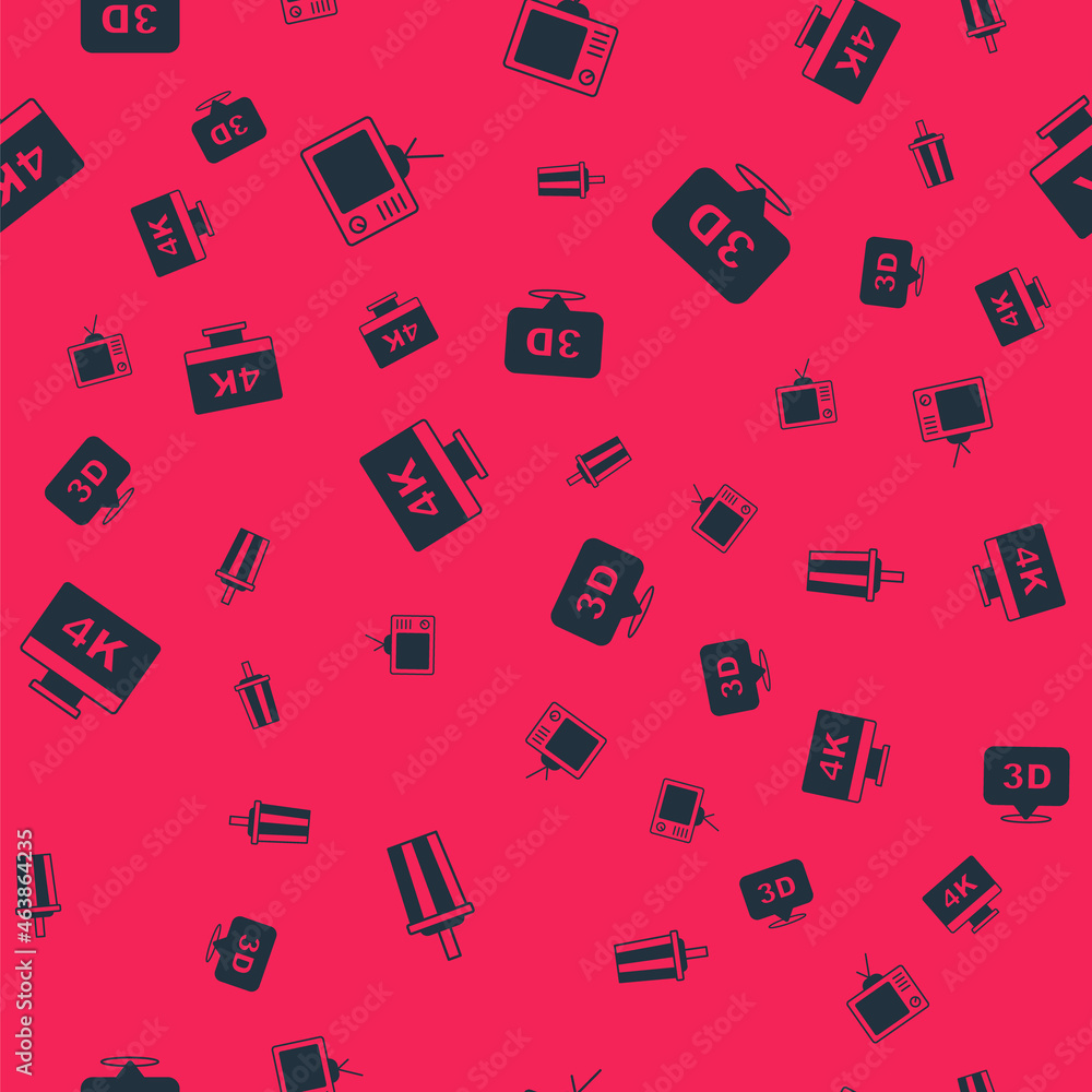 Set Paper glass with water, Retro tv, Screen 4k and 3D word on seamless pattern. Vector Set Paper glass with water, Retro tv, Screen 4k and 3D word on seamless pattern. Vector